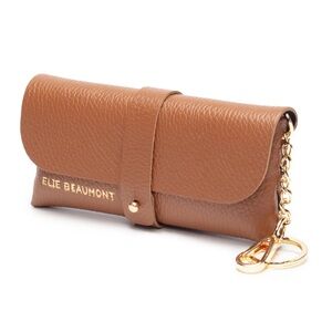Elie Beaumont Tan Leather Glasses Case with Gold Chain